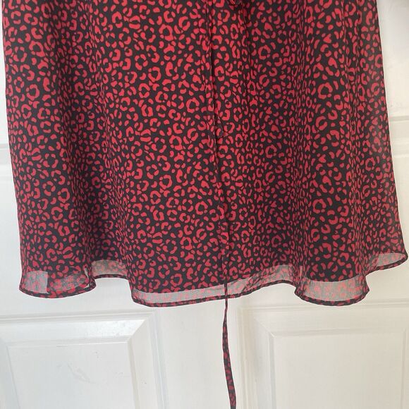Boden Dress Poinsettia Blossom Leopard Print Size US 2P Red Black Sheer Lined - Picture 5 of 10